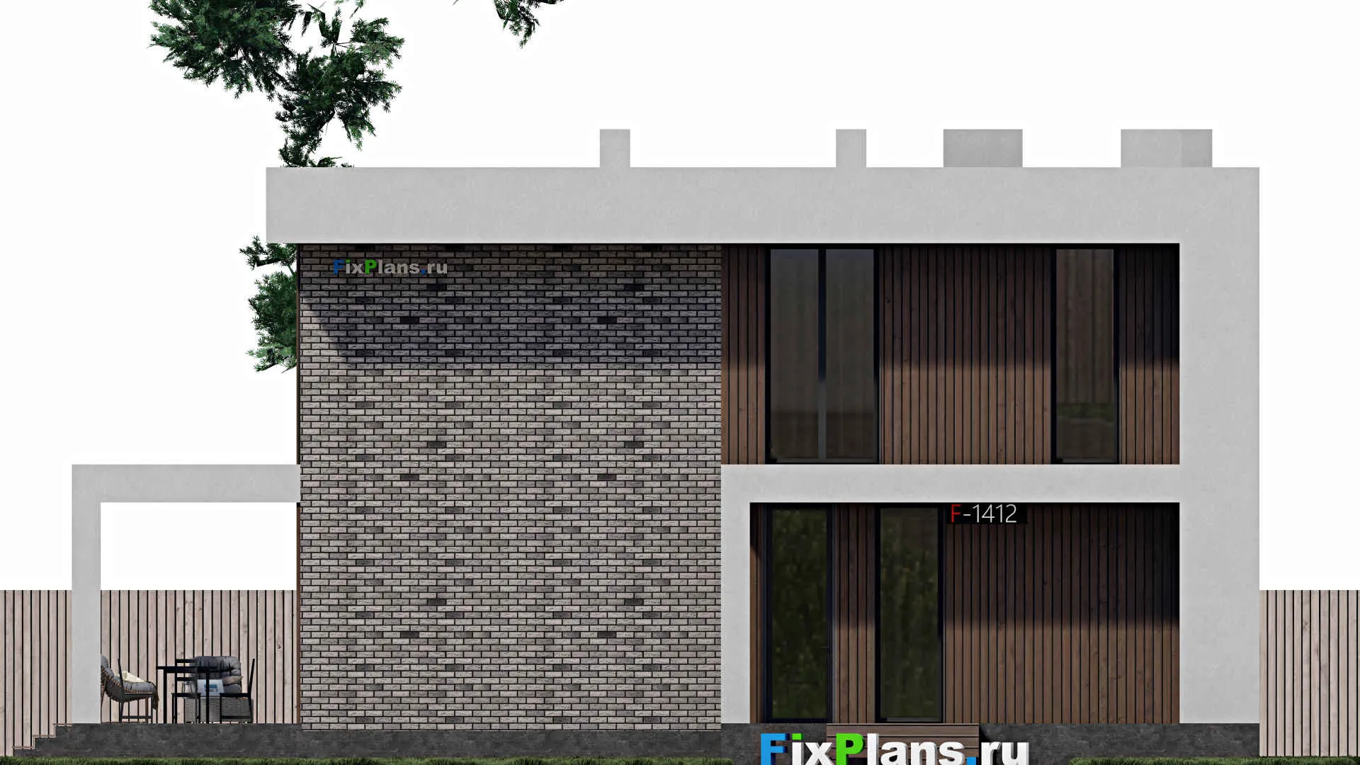 F-1412 - Планы двухэтажного дома 12 на 13, площадью 250 м² с террасой, баней и 5 спальнями