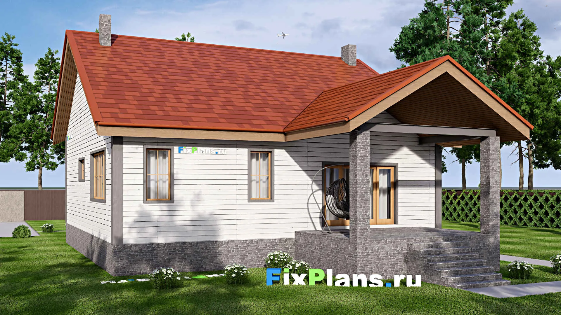 F-16532 - План одноэтажного дома 12 на 19, площадью 270 м² с цокольным этажом и 2 спальнями