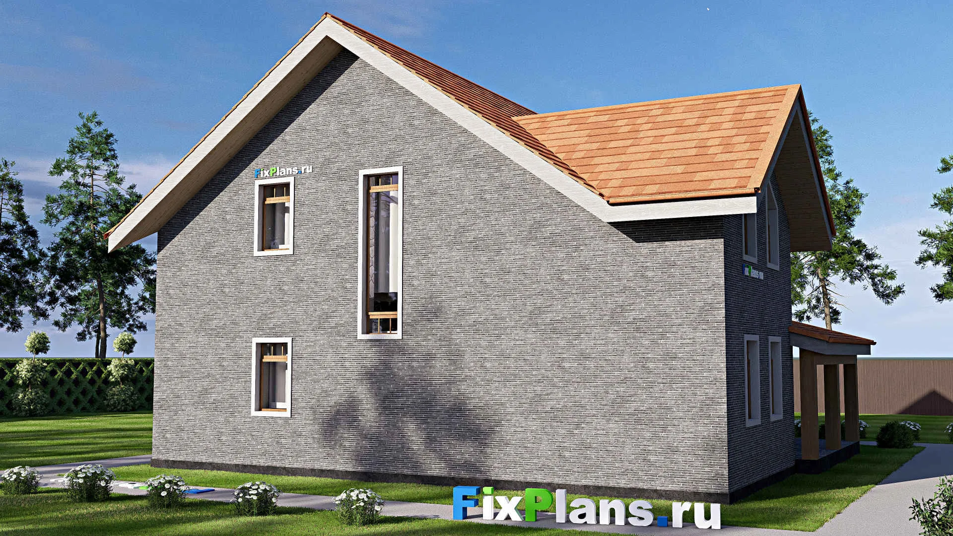 F-19268 - Проект дома с мансардой 13 на 14, площадью 230 м² с террасой, балконом и 3 спальнями