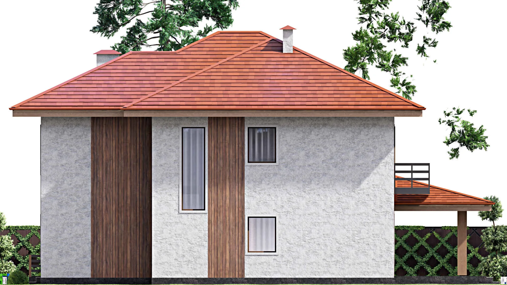 F-13859 - Планы двухэтажного дома 13 на 18, площадью 290 м² с террасой, балконом и 4 спальнями