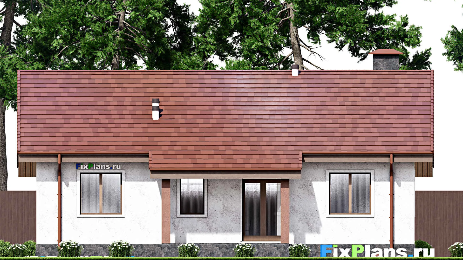 F-13535 - План одноэтажного дома 13 на 14, площадью 130 м² с террасой и 3 спальнями