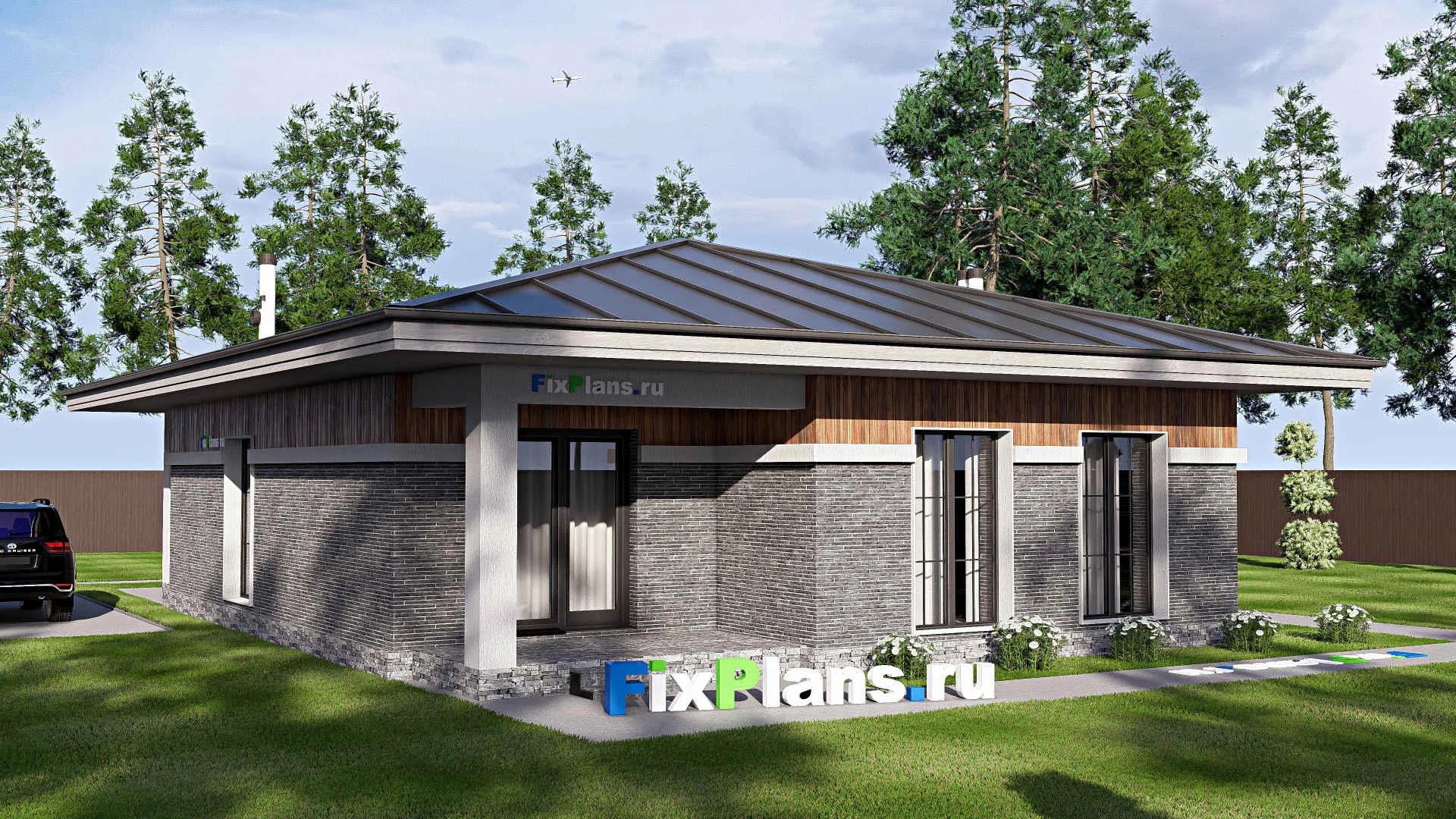 F-19736 - План одноэтажного дома 13 на 16, площадью 140 м² с террасой и 3 спальнями