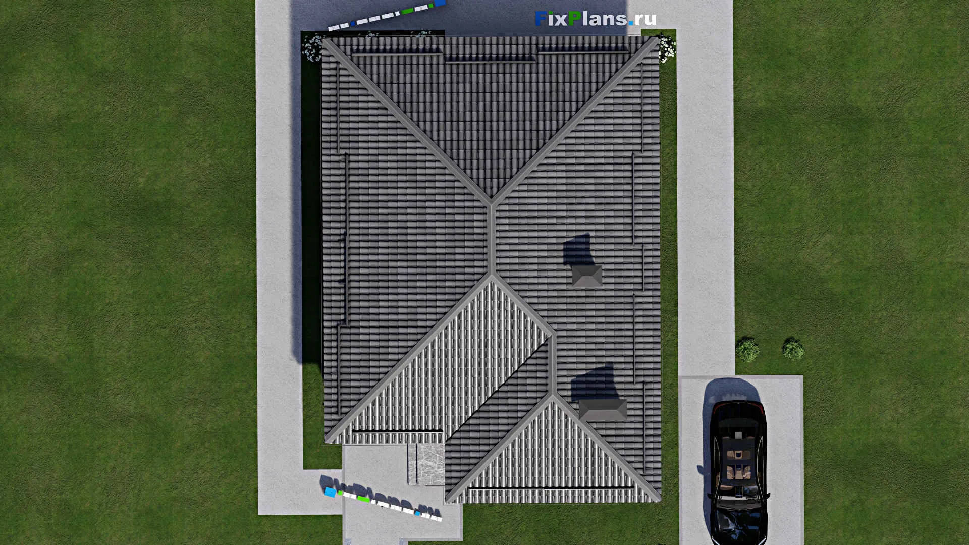 F-7586 - Проект одноэтажного дома 10 на 14, площадью 110 м² с террасой и 2 спальнями