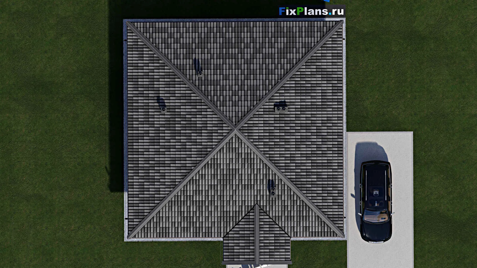 F-1367 - Проект одноэтажного дома 12 на 12, площадью 120 м² с 3 спальнями