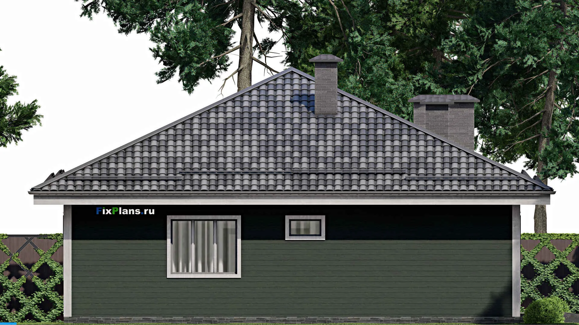 F-7820 - План одноэтажного дома 12 на 15, площадью 140 м² с гаражом на 1 машину и 3 спальнями