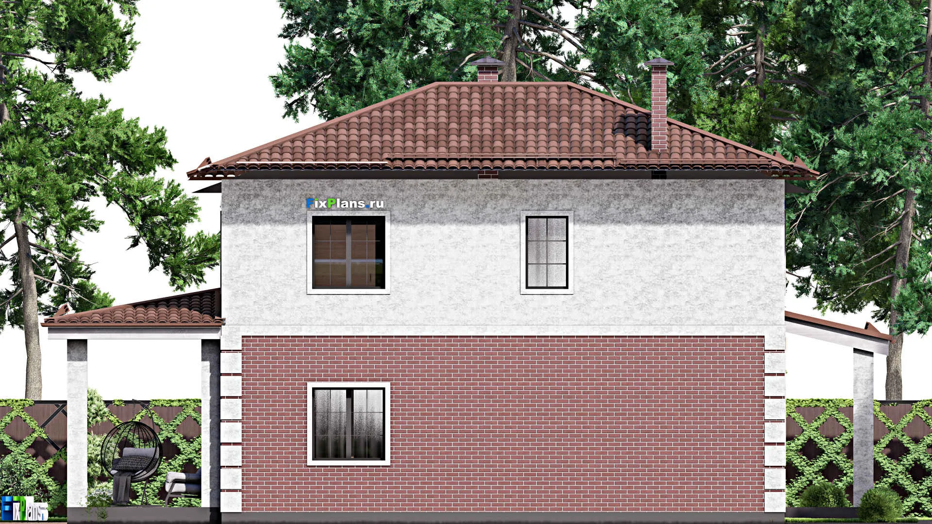 F-13103 - Проект двухэтажного дома 15 на 16, площадью 220 м² с террасой, гаражом на 2 машины и 4 спальнями