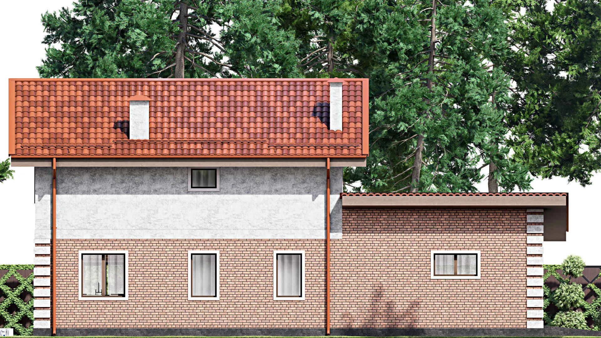 F-14687 - Проект двухэтажного дома 7 на 17, площадью 140 м² с гаражом на 2 машины и 3 спальнями