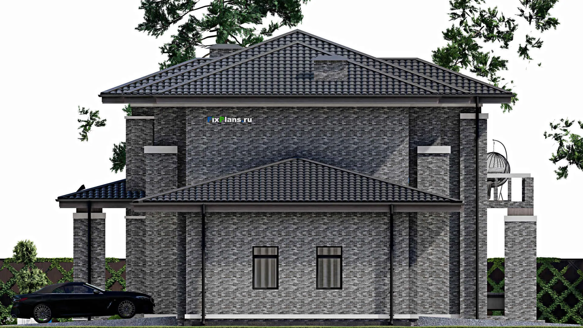 F-4436 - Планы двухэтажного дома 16 на 23, площадью 320 м² с террасой, балконом, гаражом на 1 машину и 4 спальнями