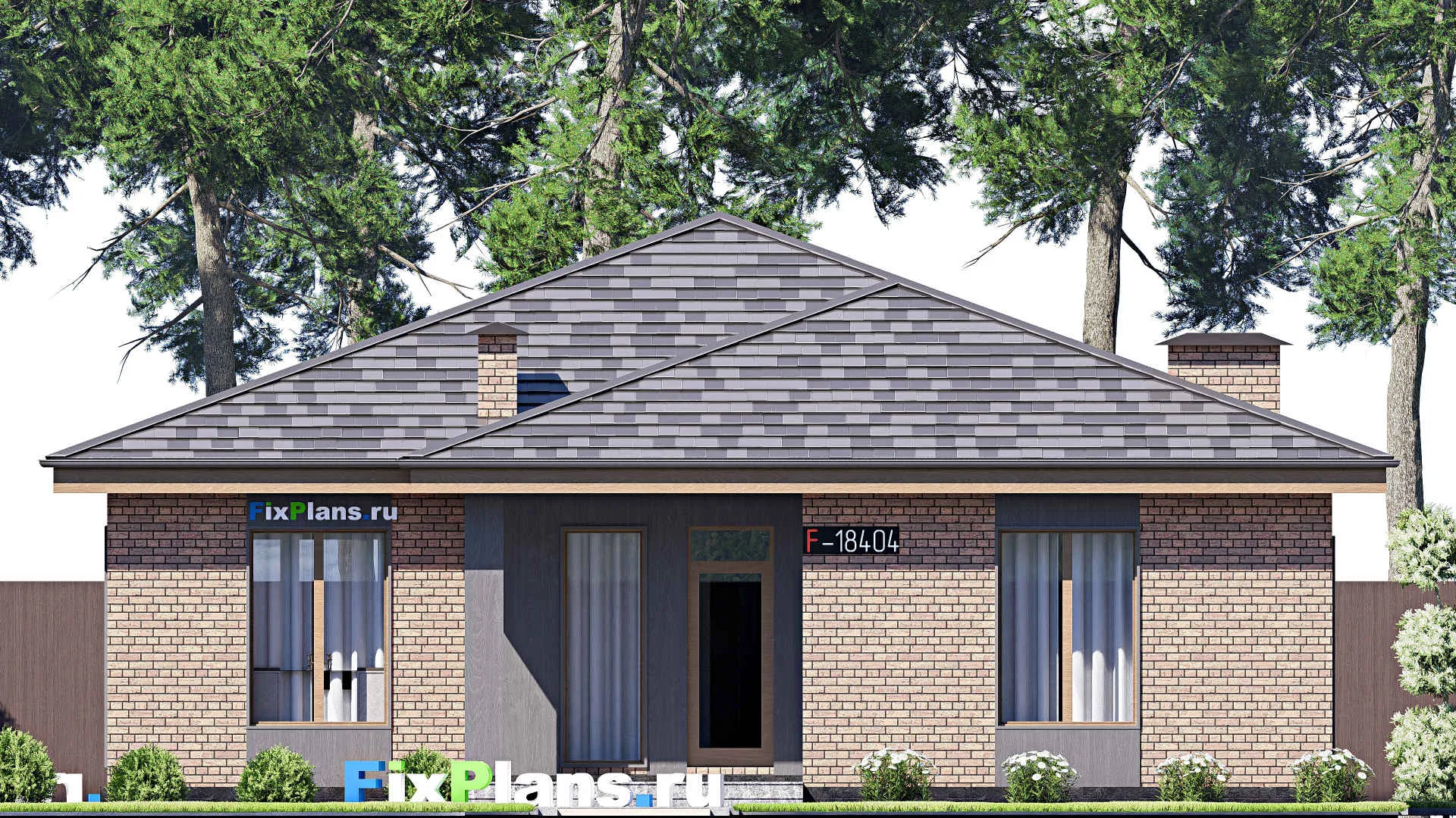 F-18404 - Проект одноэтажного дома 13 на 19, площадью 180 м² с террасой и 4 спальнями