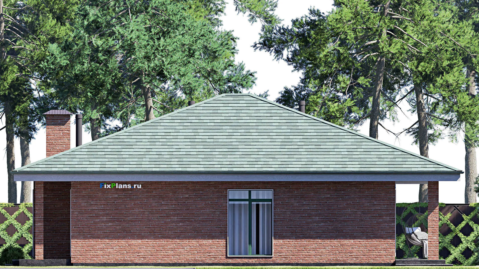 F-19016 - План одноэтажного дома 15 на 16, площадью 190 м² с террасой и 3 спальнями