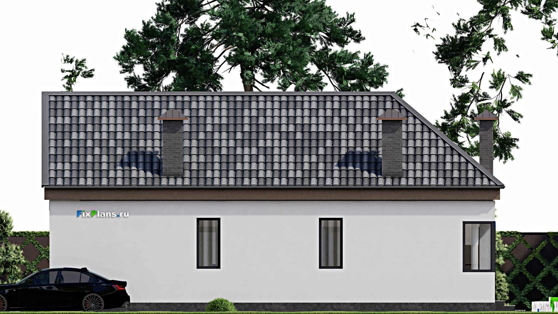 F-12293 - Проект одноэтажного дома 14 на 14, площадью 130 м² с 2 спальнями