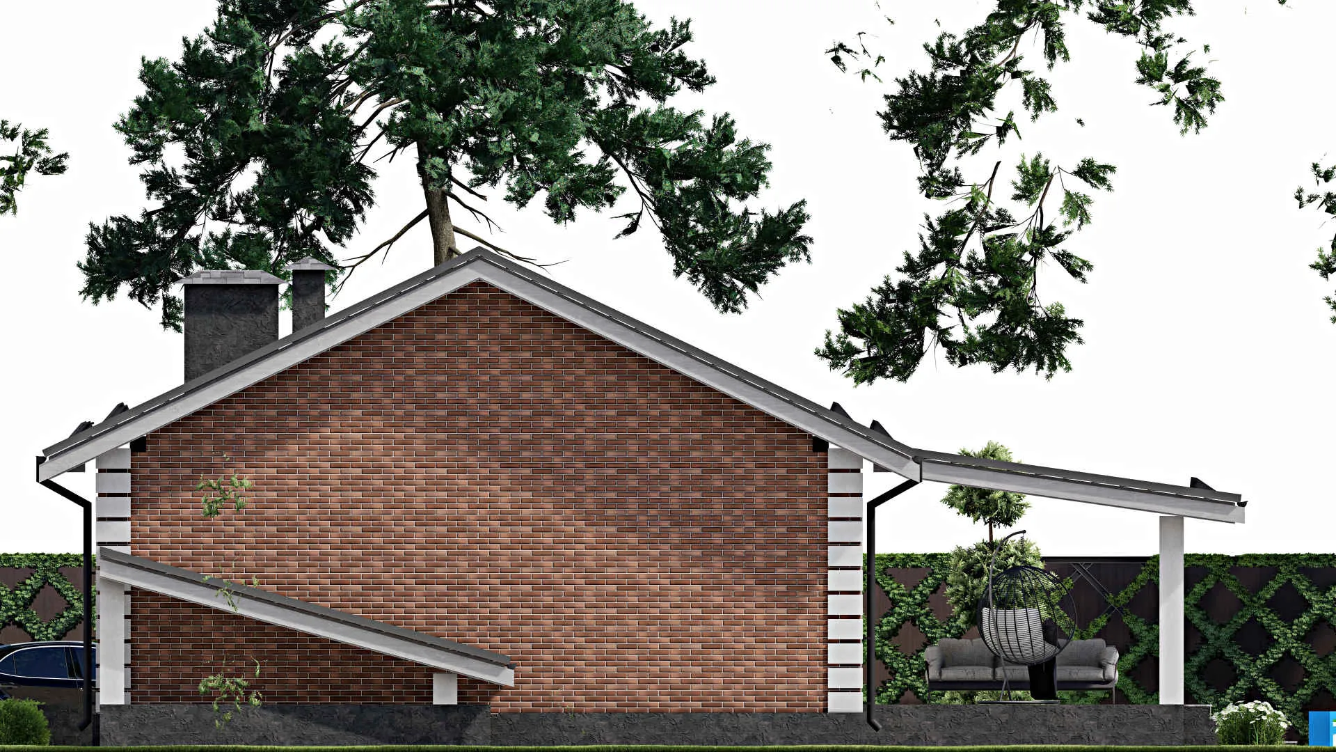 F-4175 - План одноэтажного дома 10 на 13, площадью 120 м² с террасой и 3 спальнями