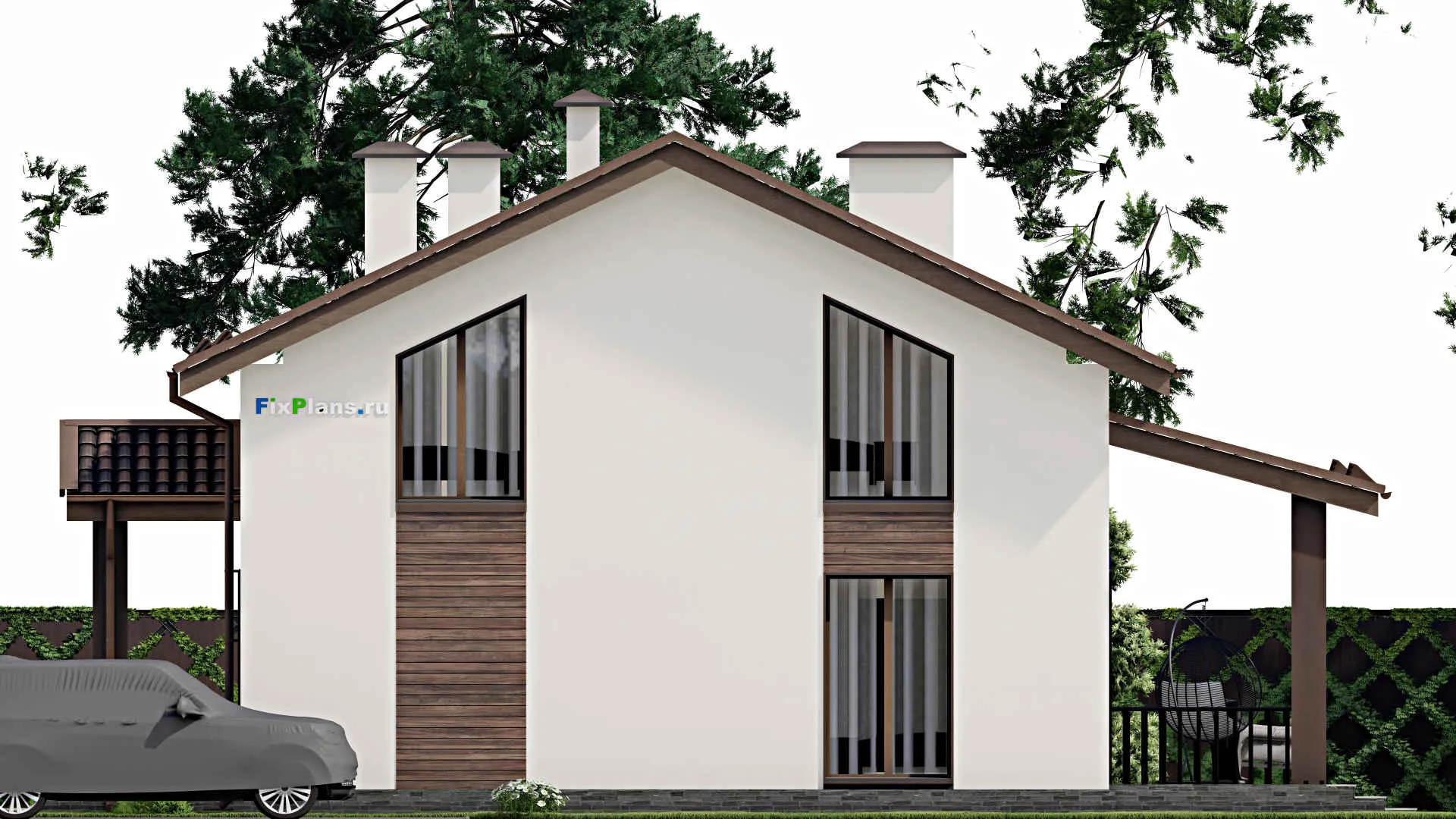 F-7118 - Планы дома с мансардой 13 на 15, площадью 240 м² с террасой и 5 спальнями