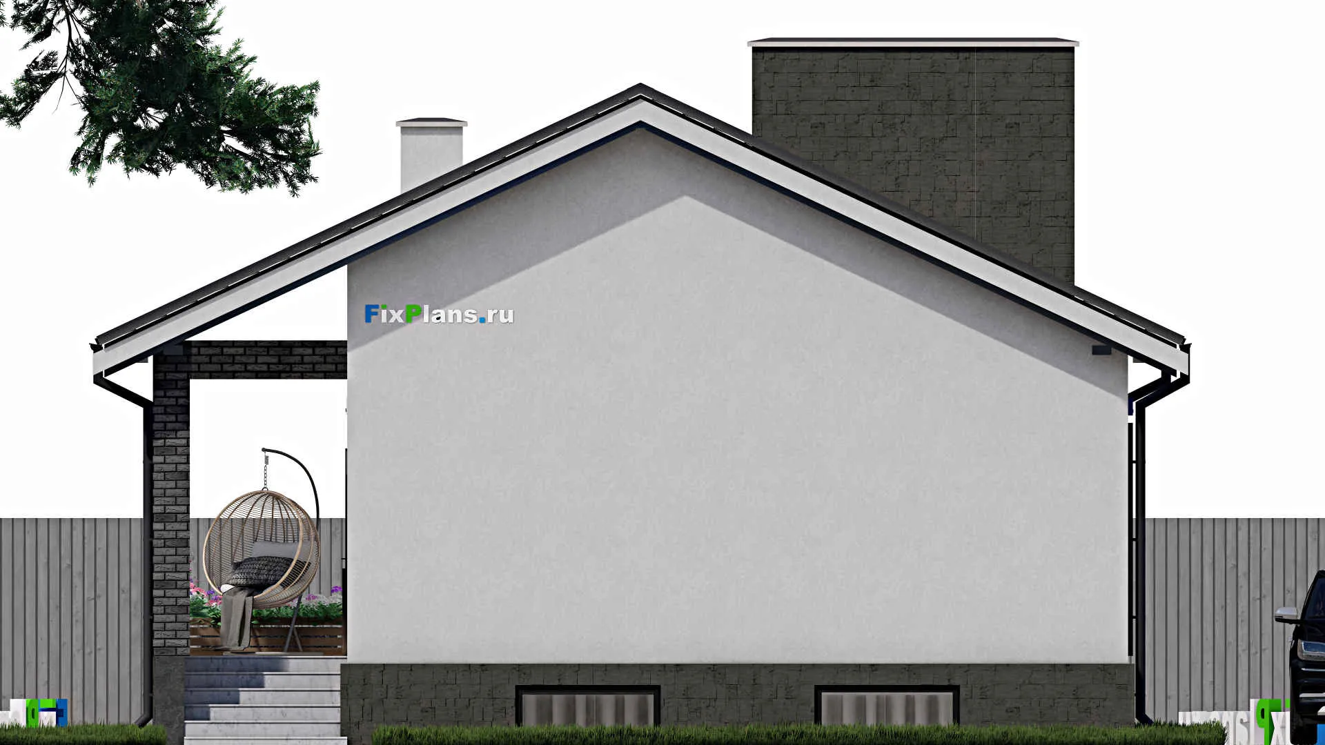 F-0980 - План одноэтажного дома 9 на 12, площадью 120 м² с террасой и 2 спальнями