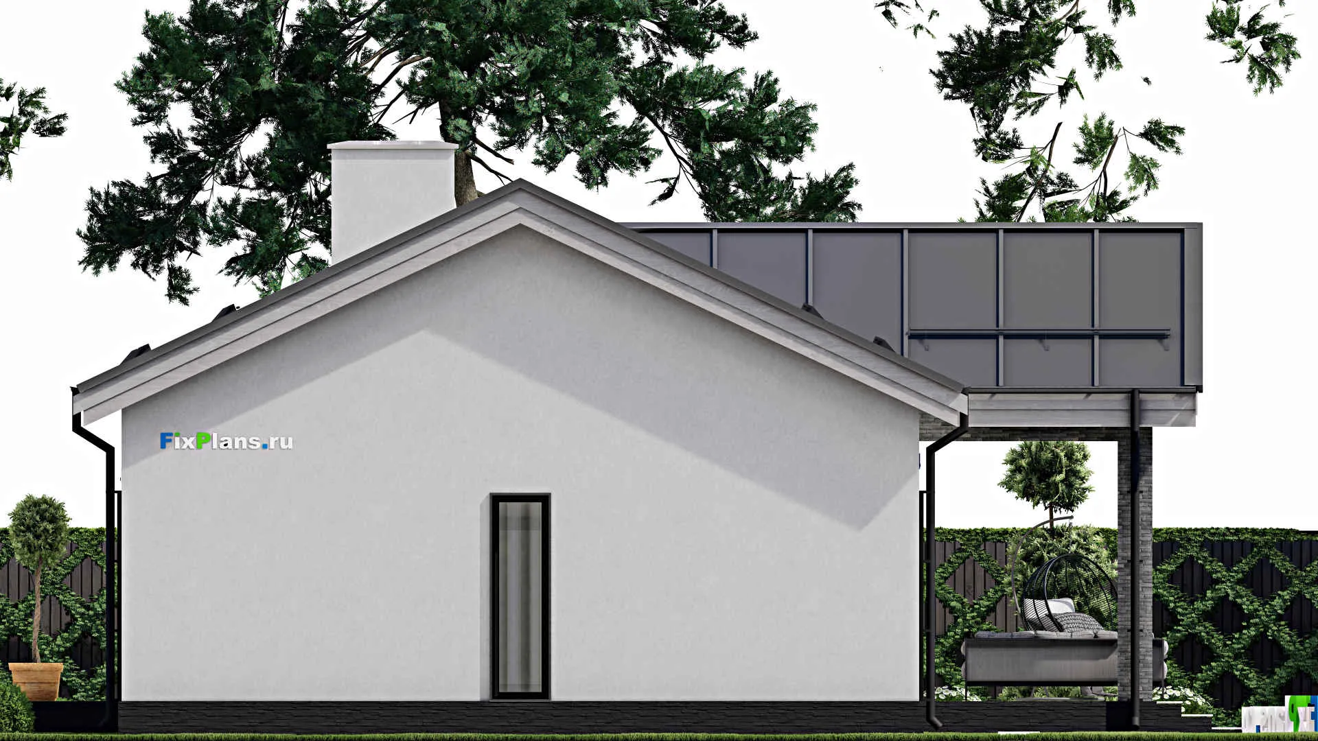 F-1970 - Проект одноэтажного дома 10 на 19, площадью 170 м² с террасой и 4 спальнями