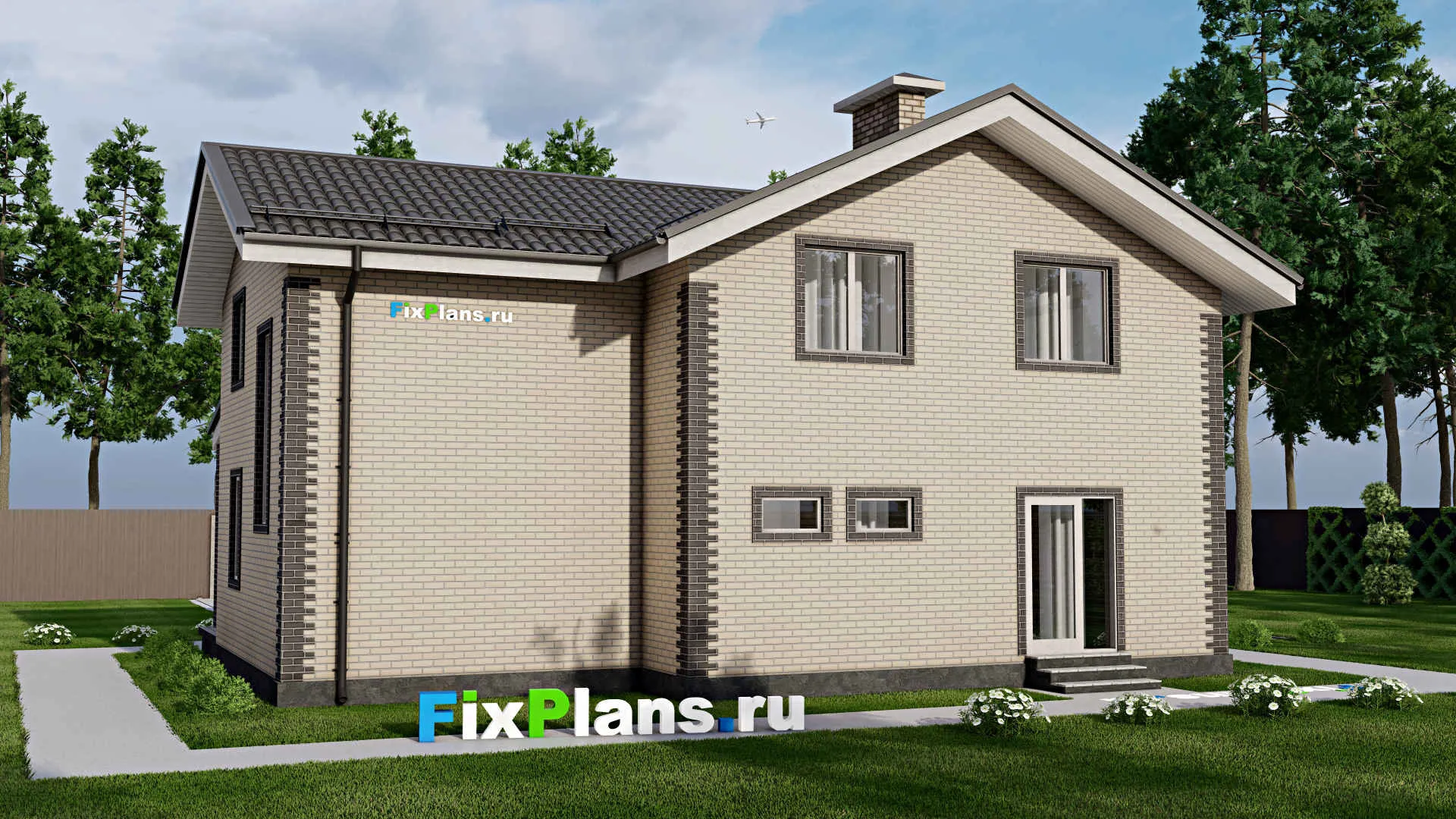 F-3167 - Планы дома с мансардой 11 на 13, площадью 200 м² с террасой и 4 спальнями