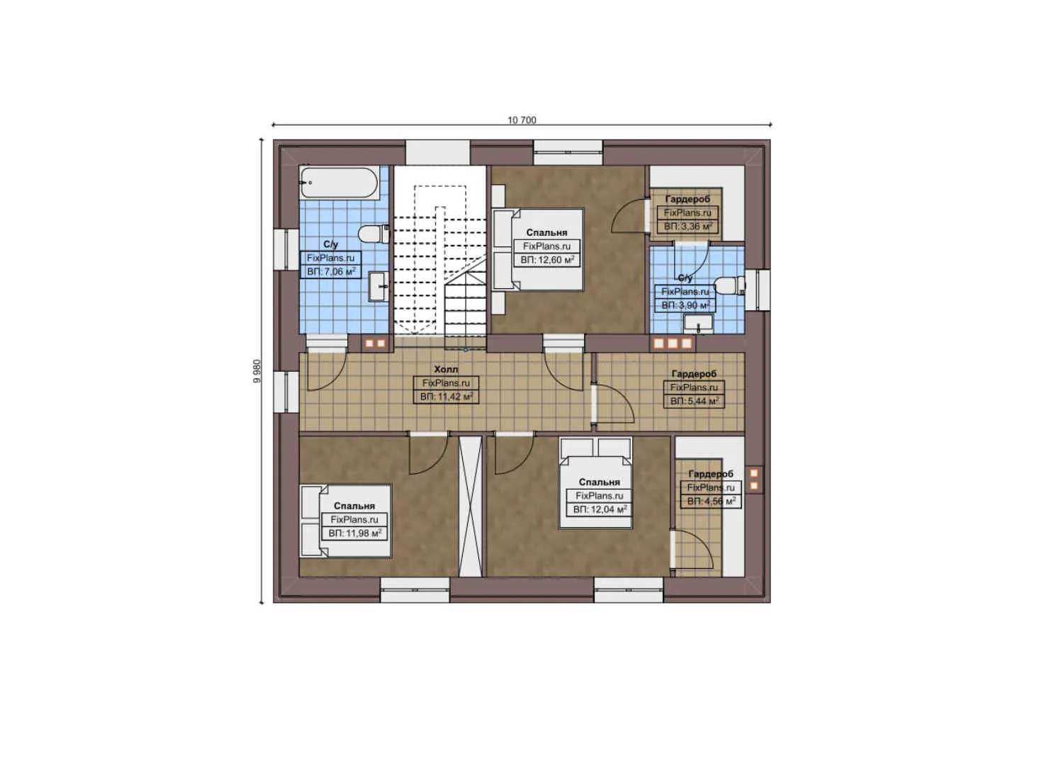 F-6848 - Планы дома с мансардой 11 на 13, площадью 180 м² с террасой и 4 спальнями
