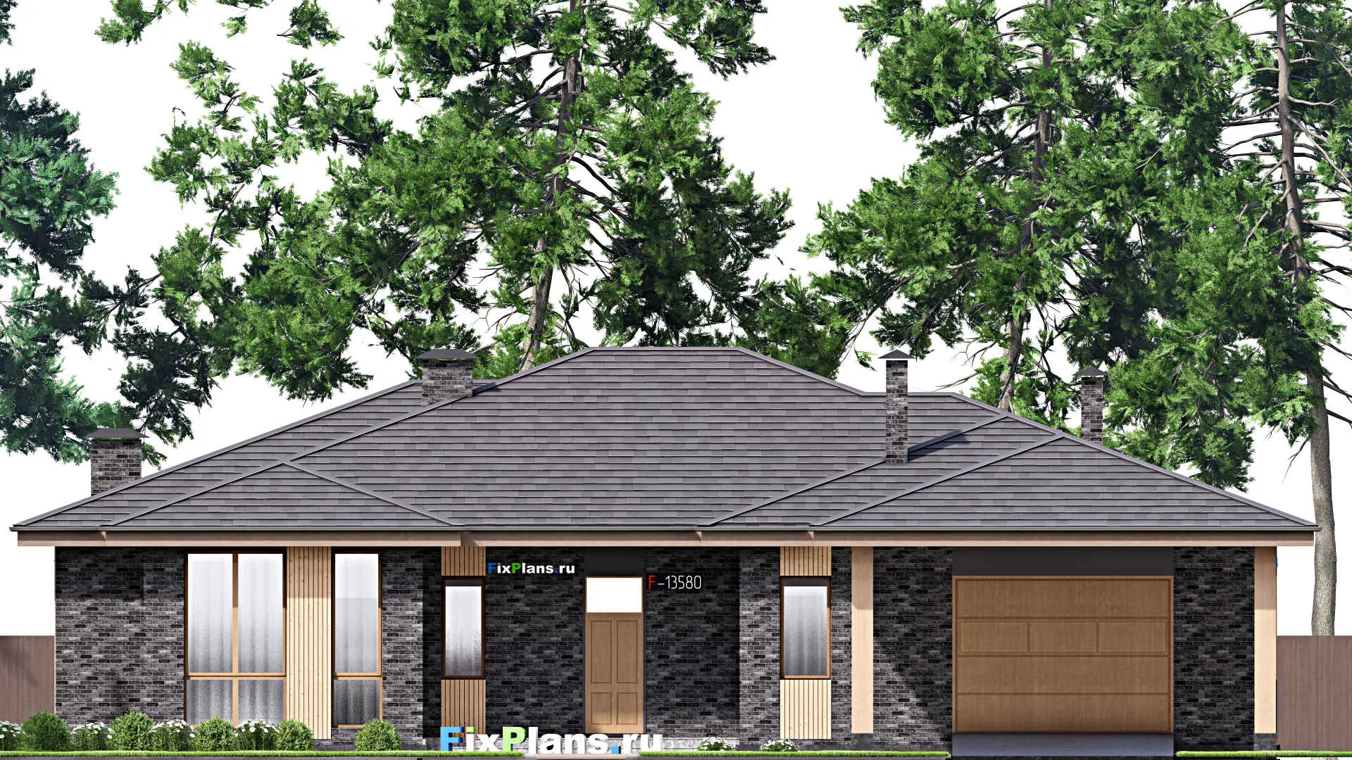 F-13580 - План одноэтажного дома 19 на 22, площадью 310 м² с гаражом на 2 машины и 3 спальнями