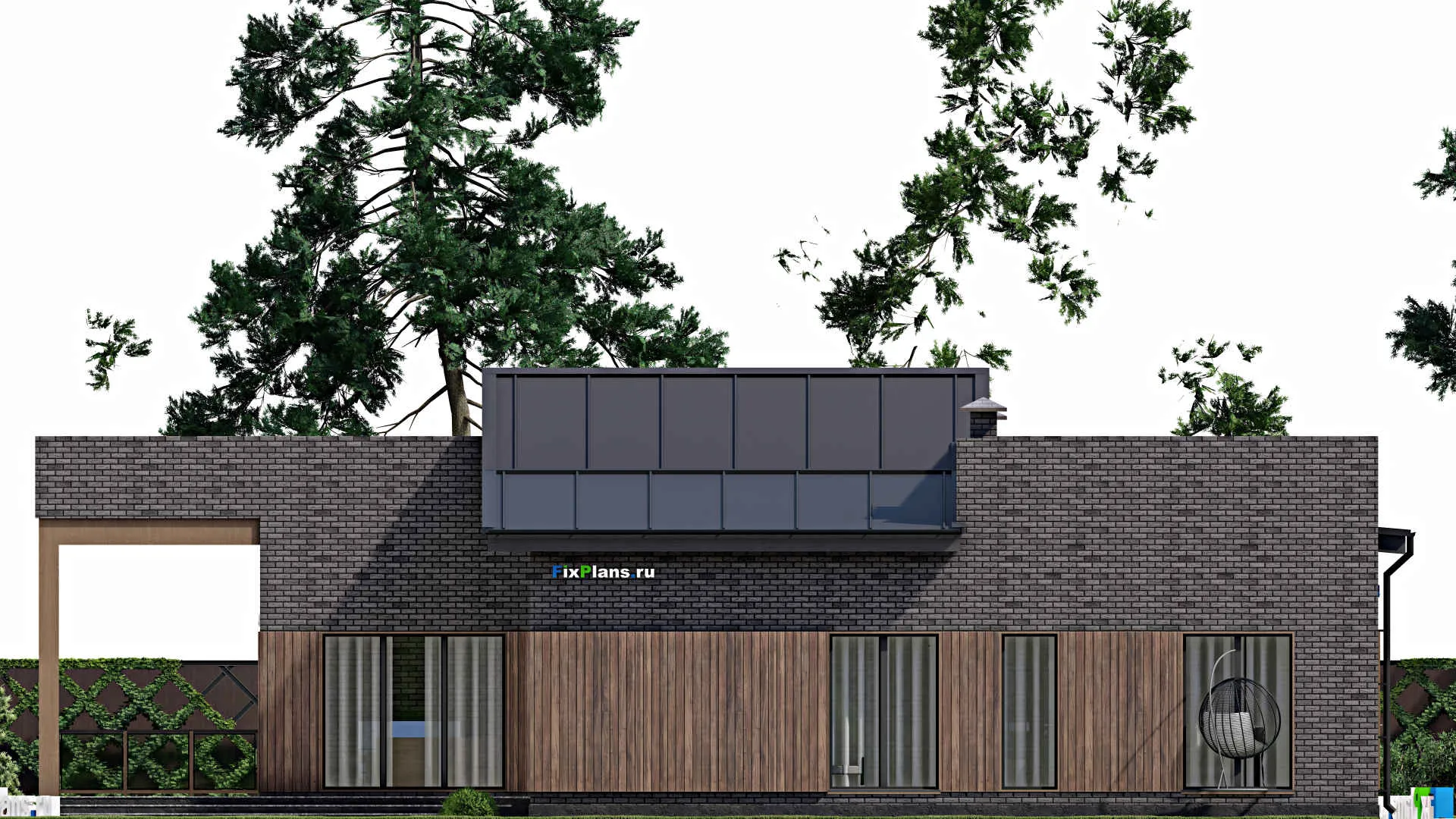 F-6695 - Проект одноэтажного дома 14 на 21, площадью 180 м² с террасой и 5 спальнями