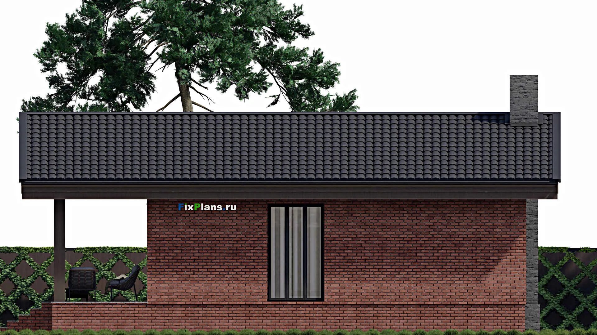 F-0755 - Проект одноэтажного дома 8 на 10, площадью 90 м² с террасой и 2 спальнями