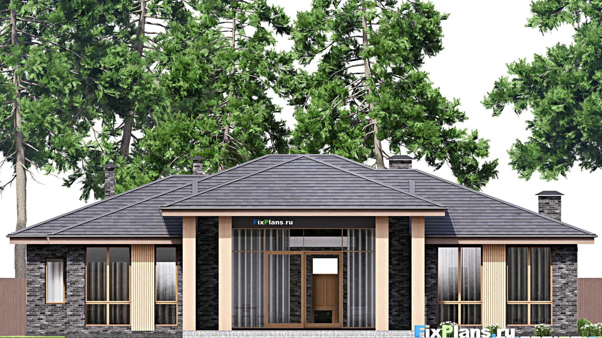 F-13580 - План одноэтажного дома 19 на 22, площадью 310 м² с гаражом на 2 машины и 3 спальнями