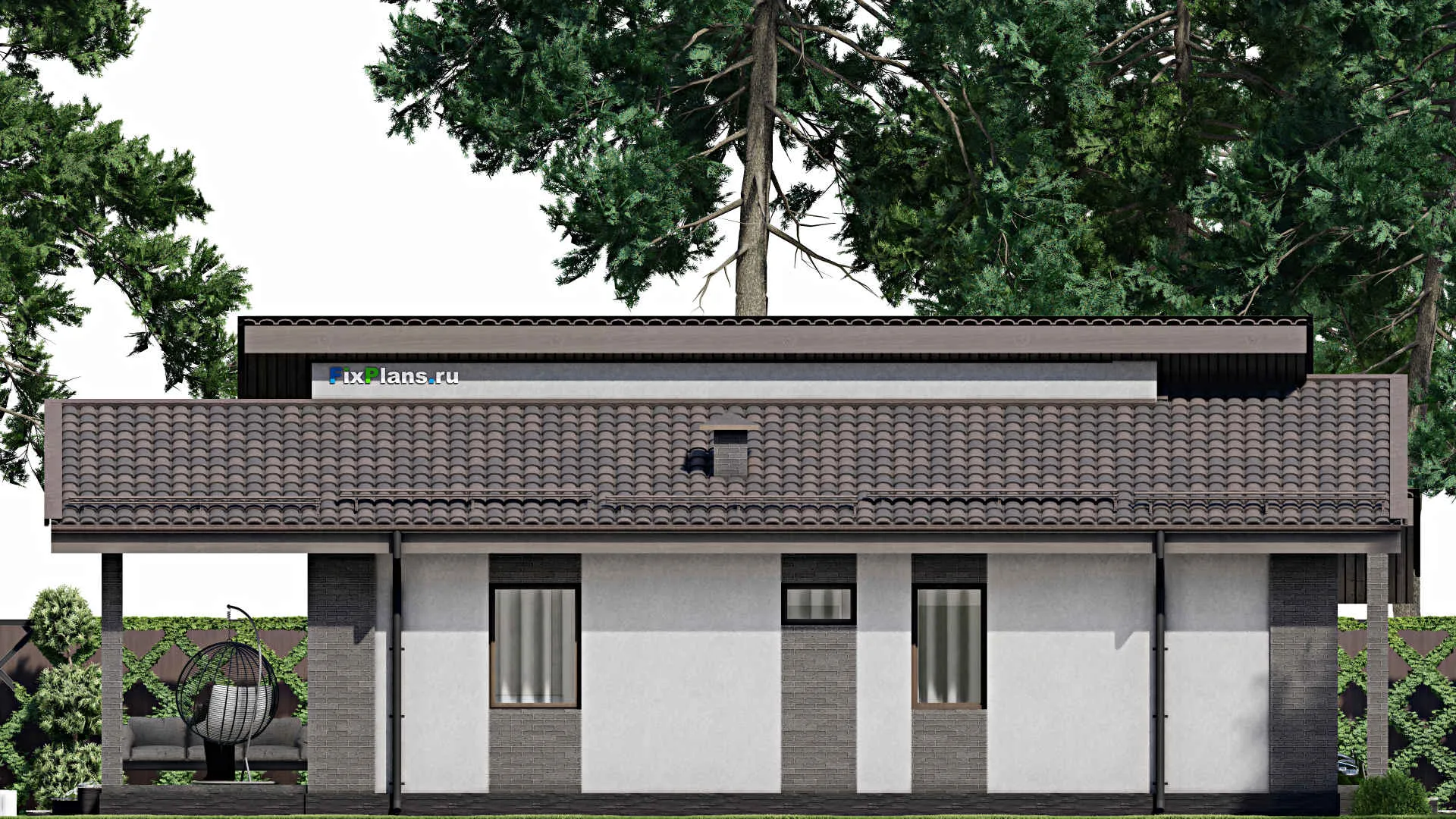 F-6335 - План одноэтажного дома 11 на 13, площадью 120 м² с террасой и 3 спальнями