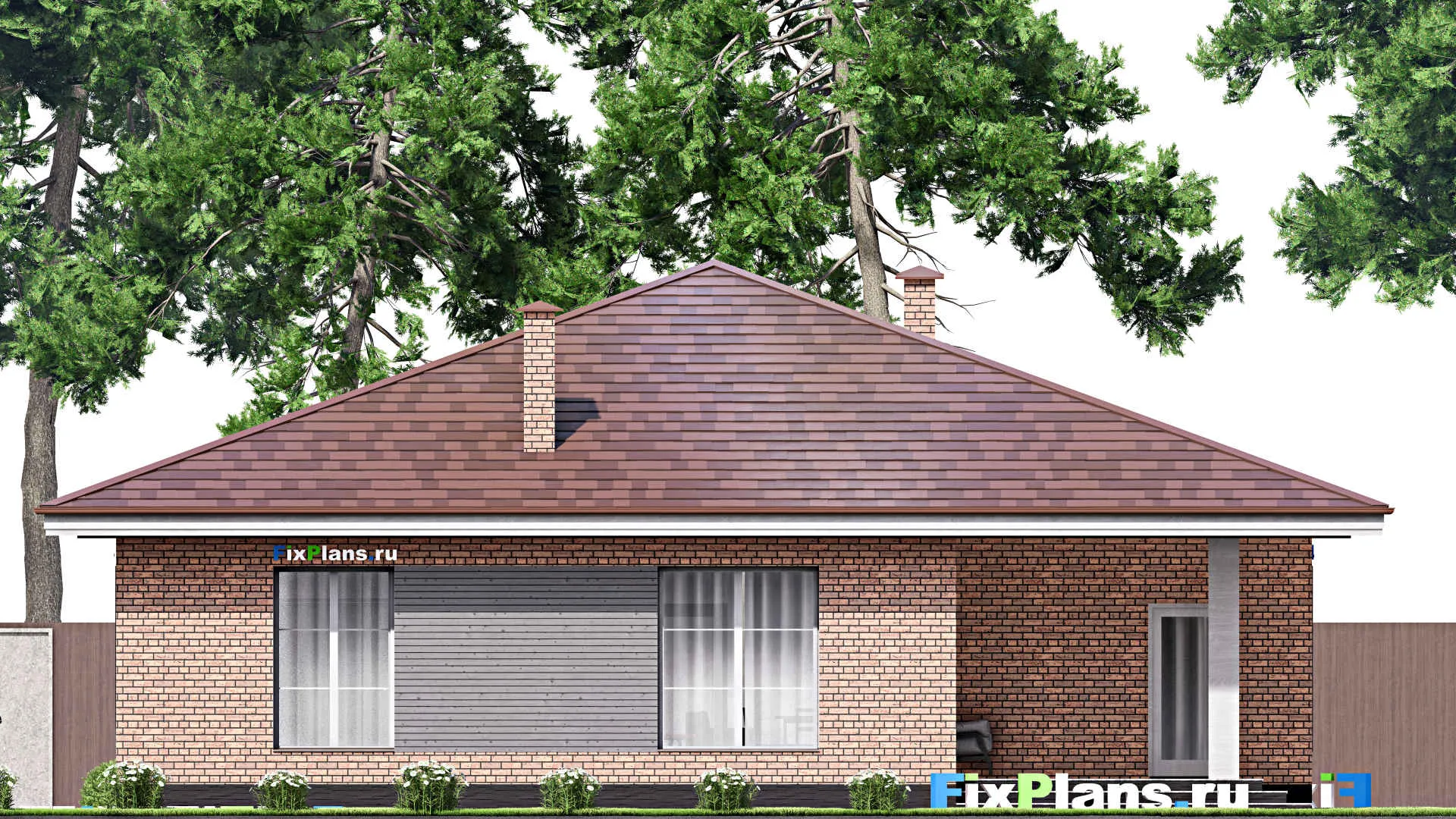 F-15236 - План одноэтажного дома 15 на 19, площадью 210 м² с террасой и 4 спальнями