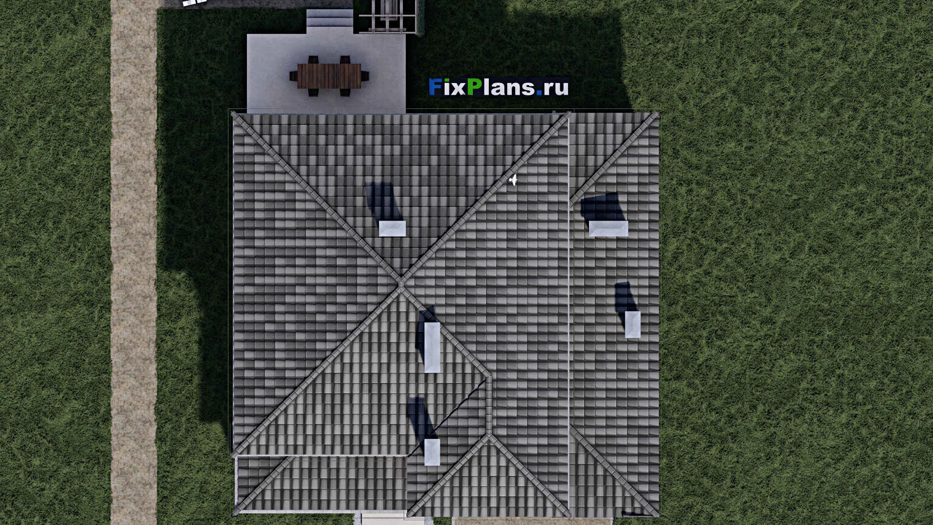 F-0530 - Проект двухэтажного дома 12 на 13, площадью 220 м² с террасой, гаражом на 1 машину и 4 спальнями