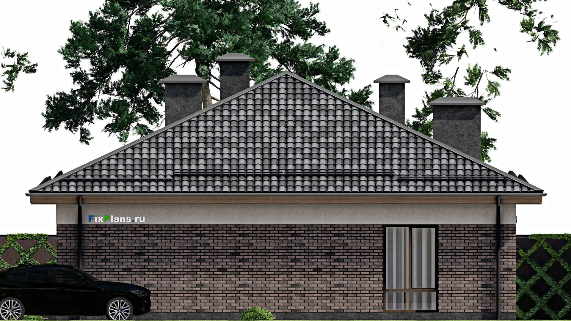 F-8072 - План одноэтажного дома 13 на 17, площадью 180 м² с террасой и 4 спальнями