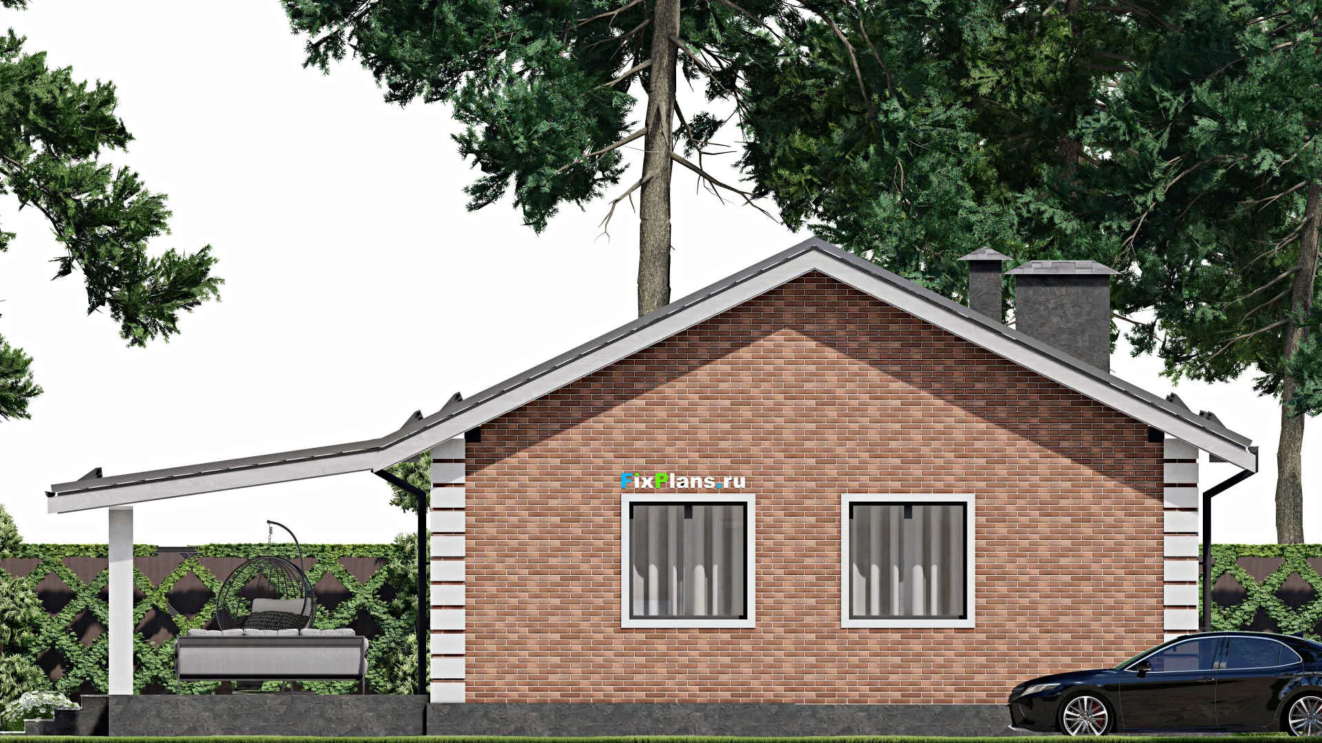 F-4175 - План одноэтажного дома 10 на 13, площадью 120 м² с террасой и 3 спальнями