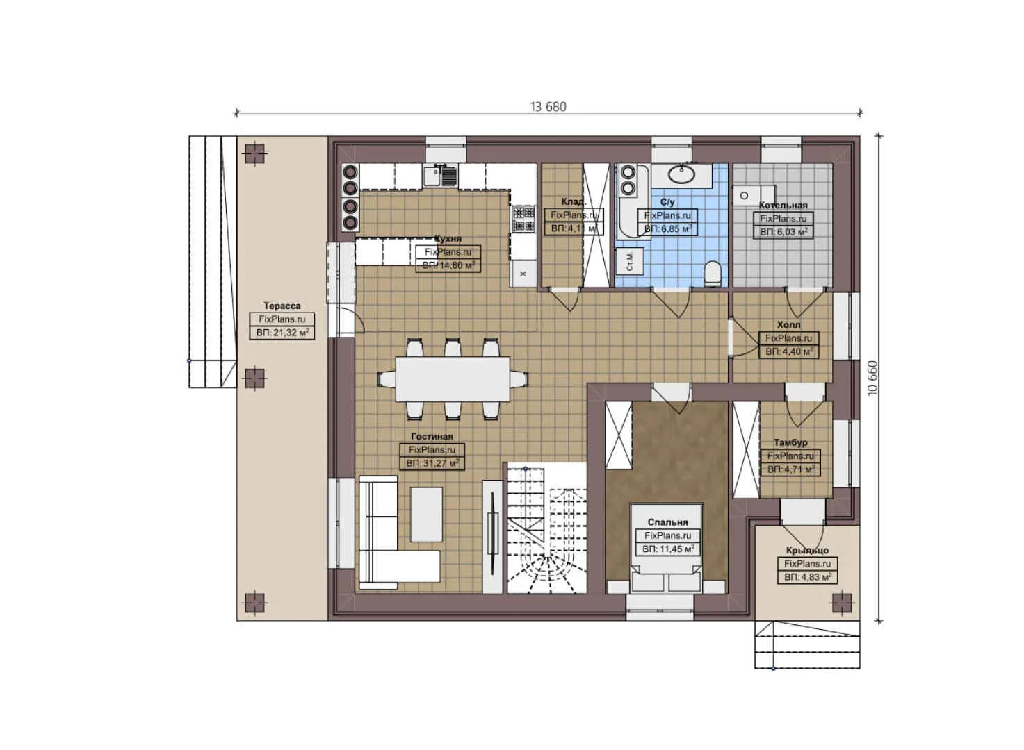 F-2474 - Планы дома с мансардой 11 на 14, площадью 230 м² с террасой, балконом и 5 спальнями