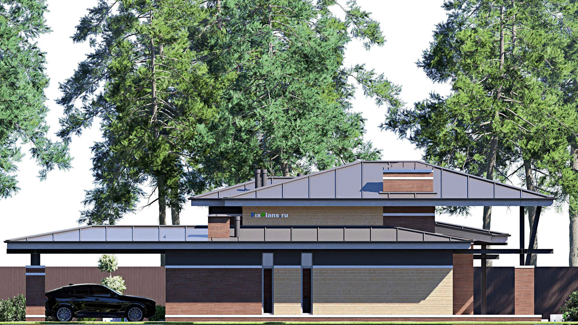 F-18863 - Проект одноэтажного дома 22 на 23, площадью 270 м² с террасой и 3 спальнями