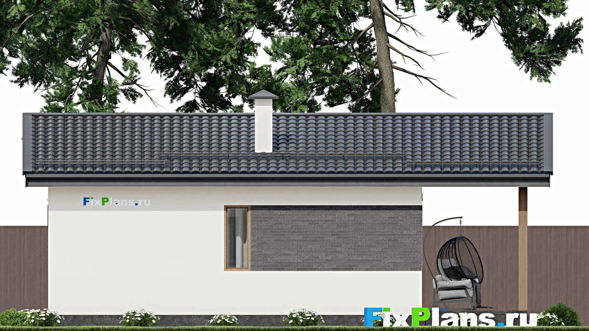 F-4418 - Проект одноэтажного дома 9 на 9, площадью 80 м² с террасой и 2 спальнями