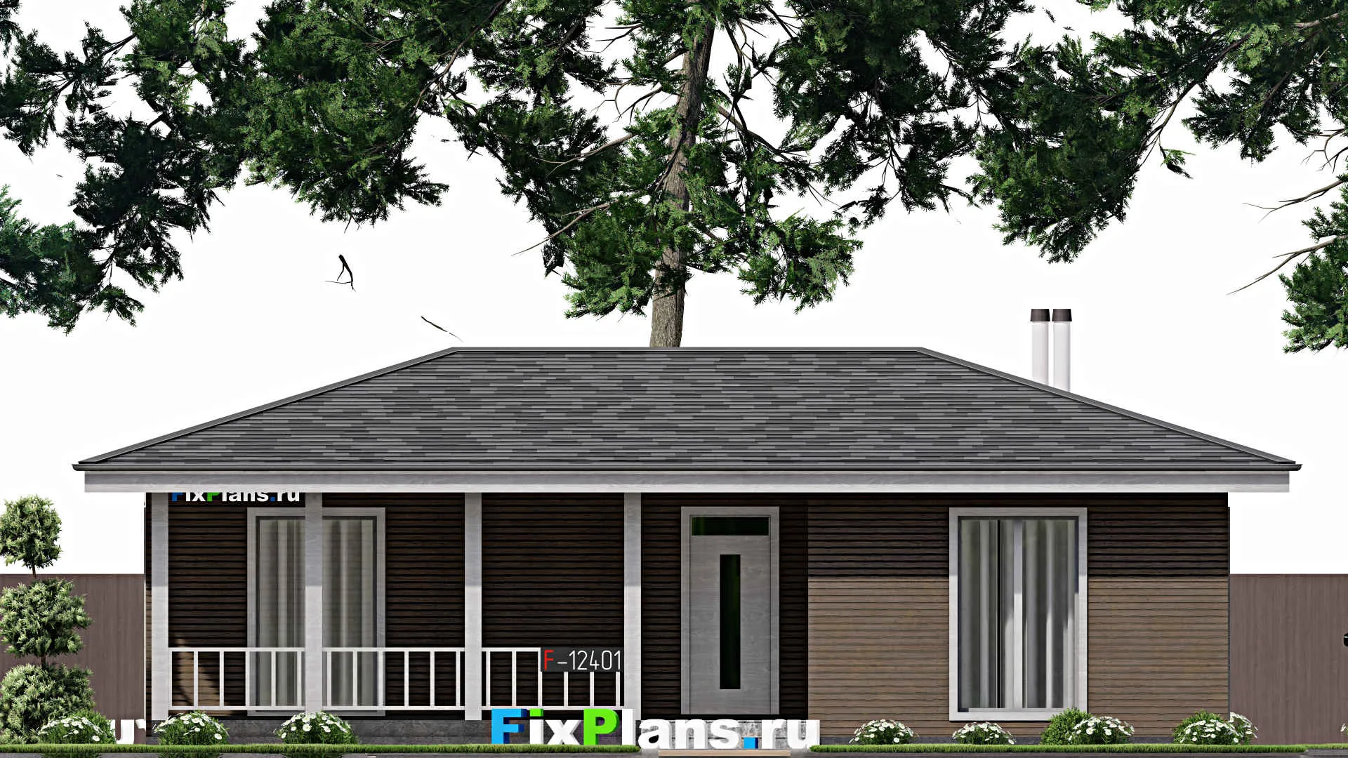 F-12401 - Проект бани 8 на 13, площадью 80 м² с комнатой отдыха, терассой, санузлом и спальней