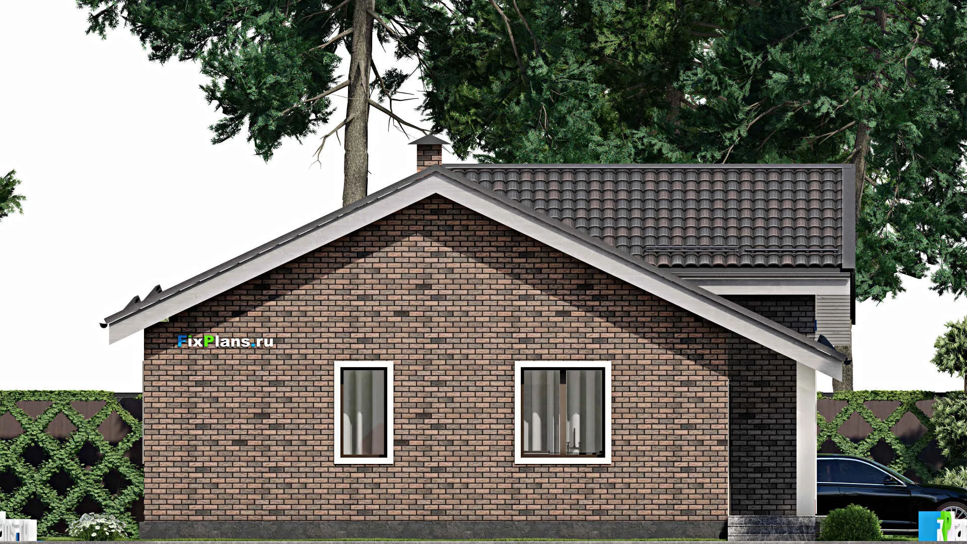 F-6092 - Проект одноэтажного дома 11 на 16, площадью 130 м² с террасой и 3 спальнями