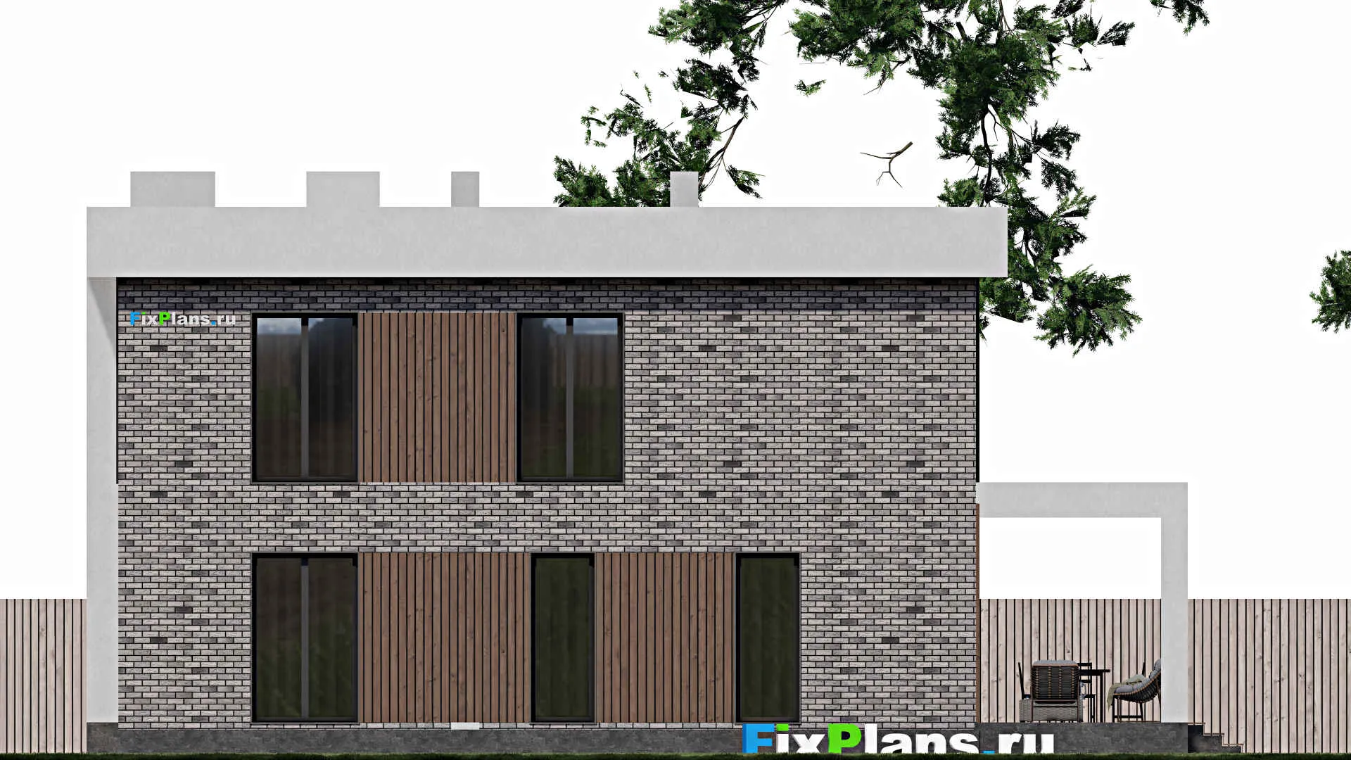 F-1412 - Планы двухэтажного дома 12 на 13, площадью 250 м² с террасой, баней и 5 спальнями