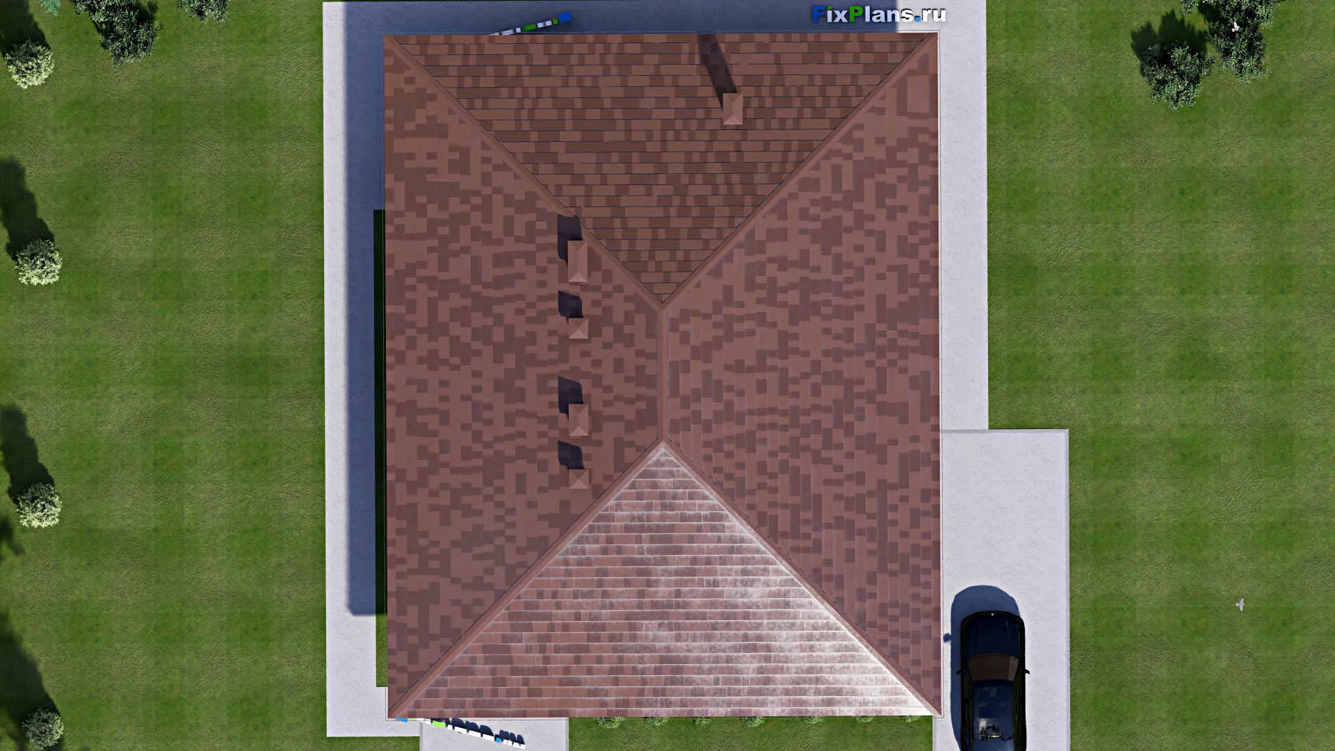 F-15236 - План одноэтажного дома 15 на 19, площадью 210 м² с террасой и 4 спальнями