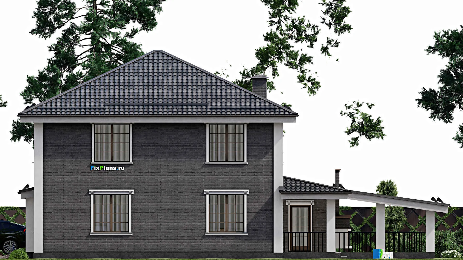 F-12356 - Планы двухэтажного дома 18 на 19, площадью 320 м² с террасой, гаражом на 2 машины и 3 спальнями